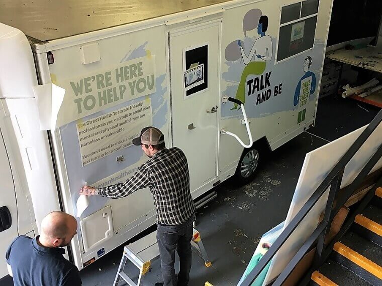 Mobile Clinic Van Graphics Fitting Progress